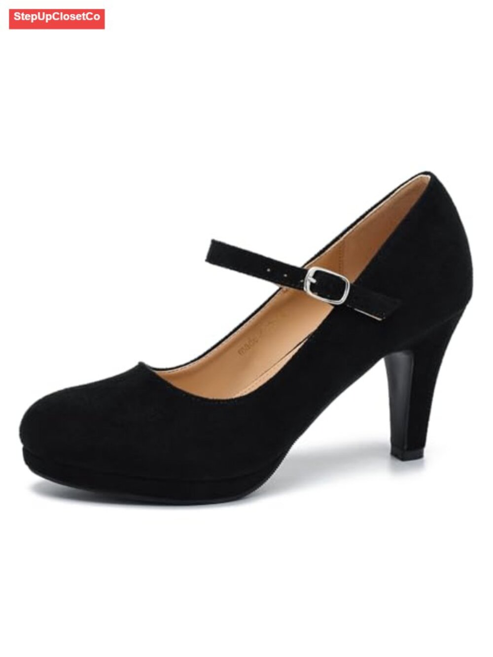Faux Velvet Classic Round Toe Mary Jane Kitten Heel Pumps with Adjustable Ankle